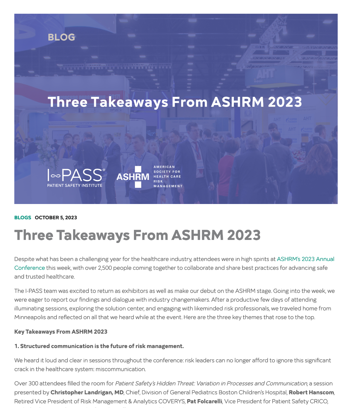 Three Takeaways from ASHRM 2023 Thumbnail